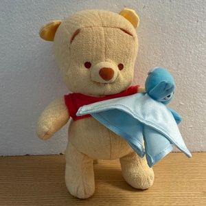 Disney Baby Winnie the Pooh Plush Holding Bear Lovey Satin Paws Ears Blanket 11”
